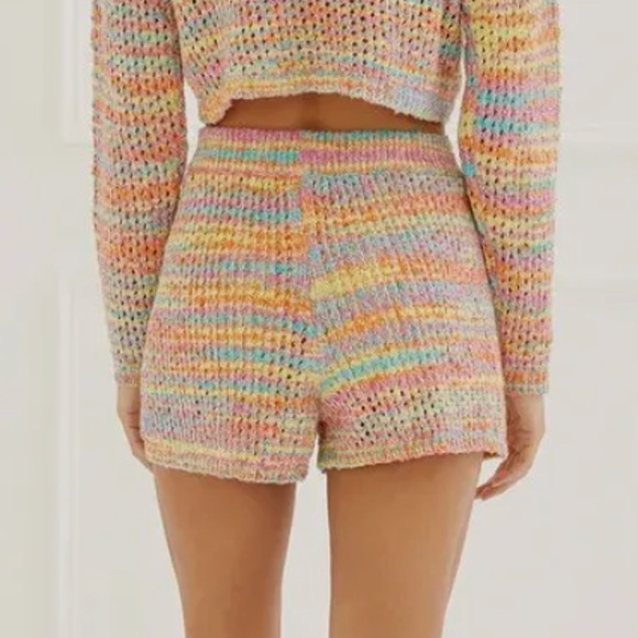 Something Navy Pastel Rainbow Sweater Shorts Rainbow SMALL Crochet Italian $115 - Picture 3 of 11